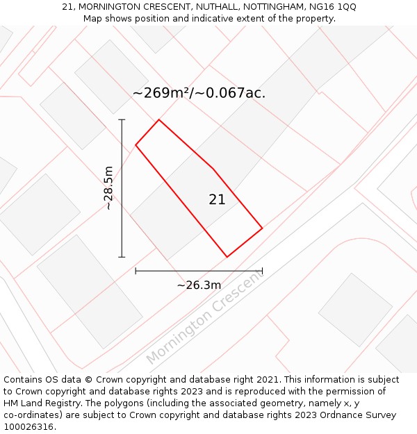 21, MORNINGTON CRESCENT, NUTHALL, NOTTINGHAM, NG16 1QQ: Plot and title map