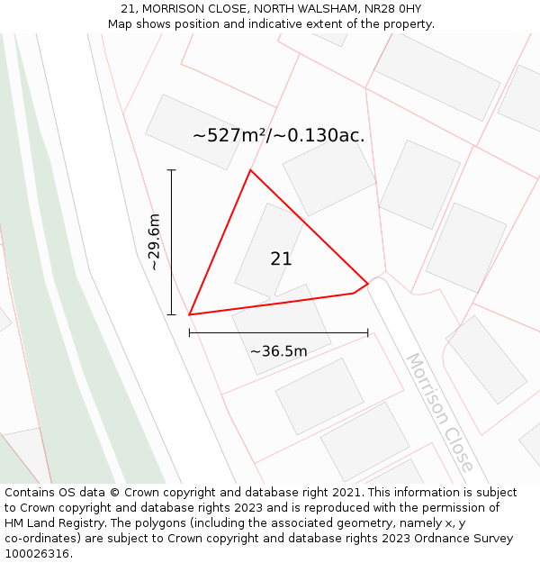 21, MORRISON CLOSE, NORTH WALSHAM, NR28 0HY: Plot and title map