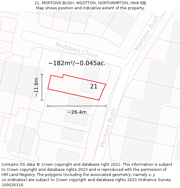 21, MORTONS BUSH, WOOTTON, NORTHAMPTON, NN4 6BJ: Plot and title map