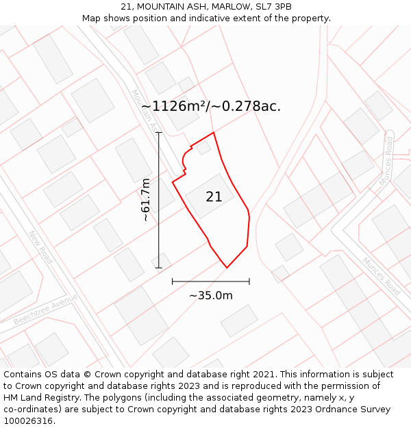 21, MOUNTAIN ASH, MARLOW, SL7 3PB: Plot and title map