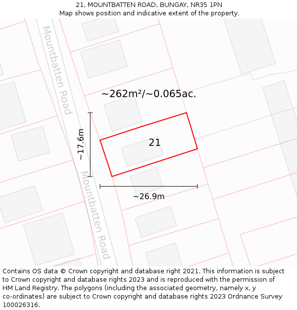 21, MOUNTBATTEN ROAD, BUNGAY, NR35 1PN: Plot and title map