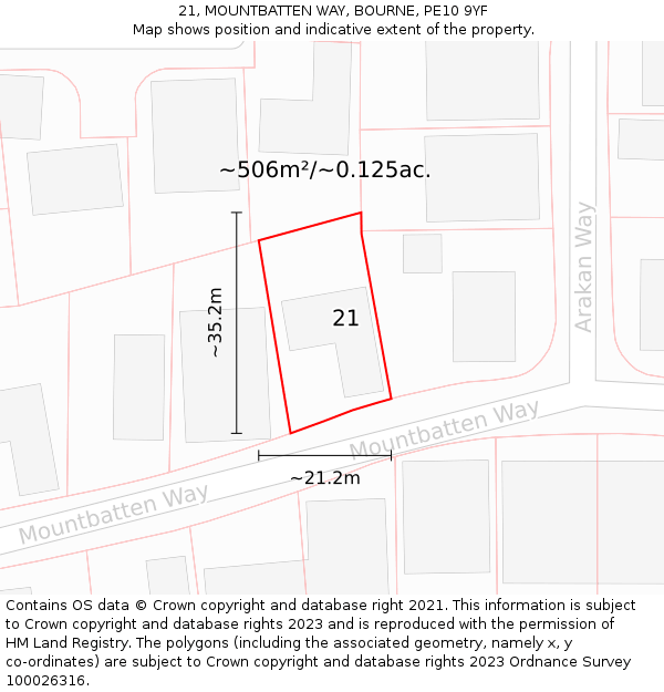 21, MOUNTBATTEN WAY, BOURNE, PE10 9YF: Plot and title map