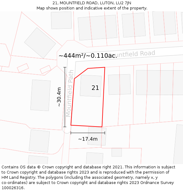 21, MOUNTFIELD ROAD, LUTON, LU2 7JN: Plot and title map