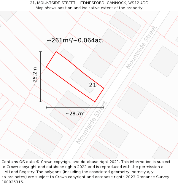 21, MOUNTSIDE STREET, HEDNESFORD, CANNOCK, WS12 4DD: Plot and title map