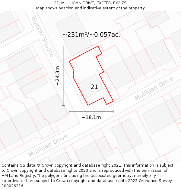 21, MULLIGAN DRIVE, EXETER, EX2 7SJ: Plot and title map