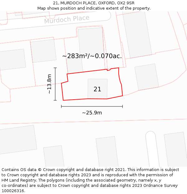 21, MURDOCH PLACE, OXFORD, OX2 9SR: Plot and title map