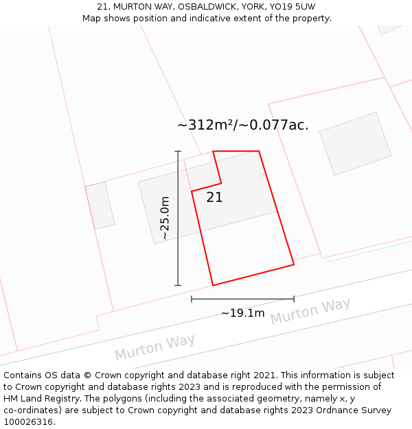 21, MURTON WAY, OSBALDWICK, YORK, YO19 5UW: Plot and title map