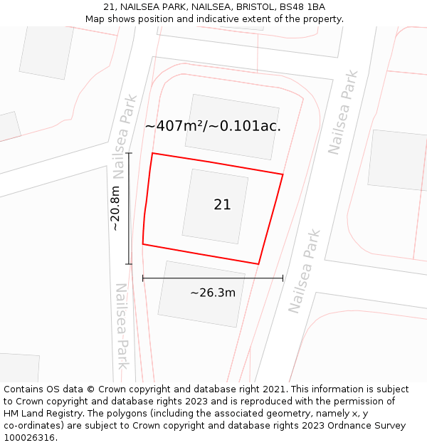 21, NAILSEA PARK, NAILSEA, BRISTOL, BS48 1BA: Plot and title map