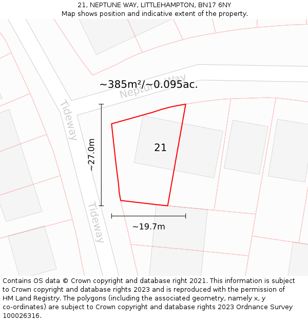 21, NEPTUNE WAY, LITTLEHAMPTON, BN17 6NY: Plot and title map