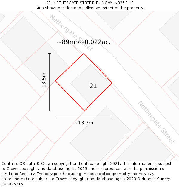 21, NETHERGATE STREET, BUNGAY, NR35 1HE: Plot and title map