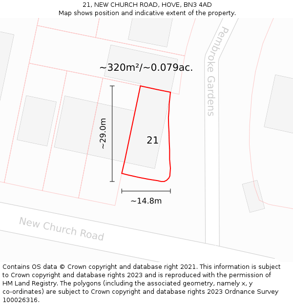 21, NEW CHURCH ROAD, HOVE, BN3 4AD: Plot and title map