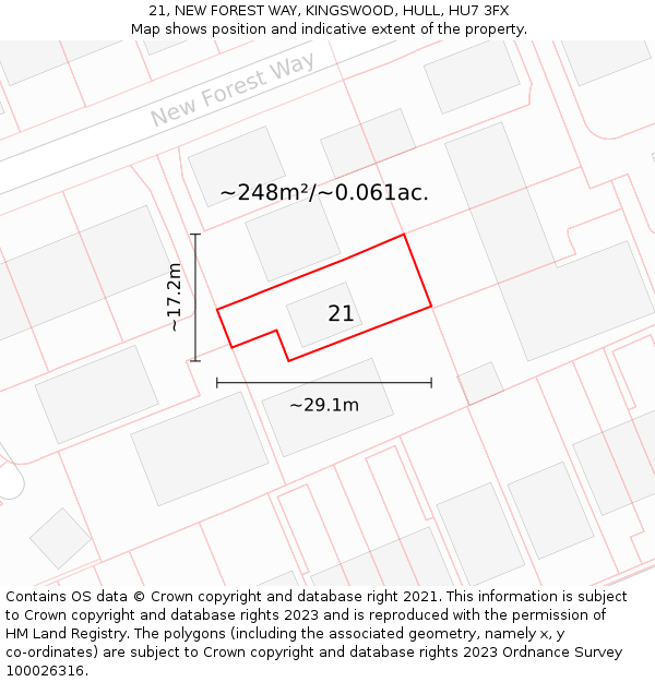 21, NEW FOREST WAY, KINGSWOOD, HULL, HU7 3FX: Plot and title map