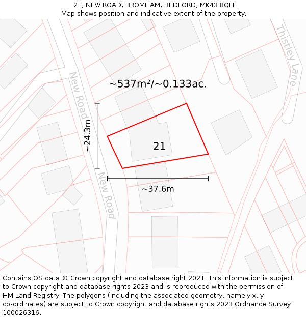 21, NEW ROAD, BROMHAM, BEDFORD, MK43 8QH: Plot and title map