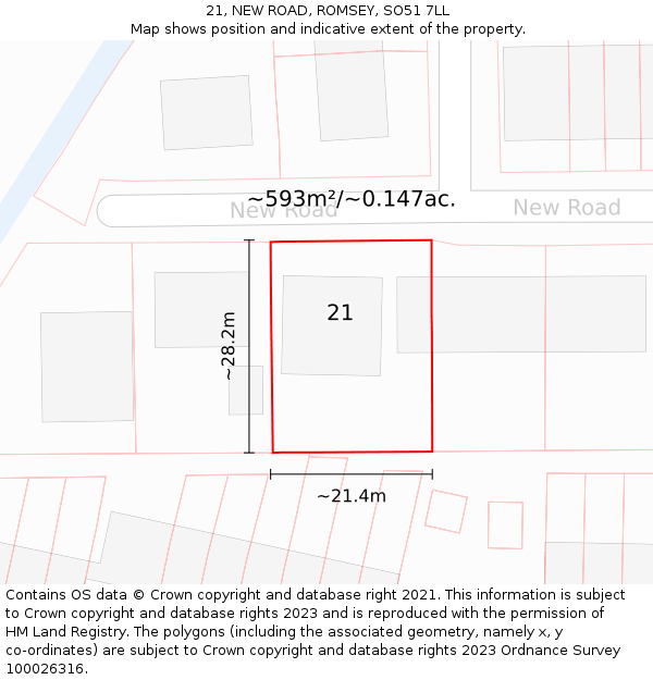 21, NEW ROAD, ROMSEY, SO51 7LL: Plot and title map