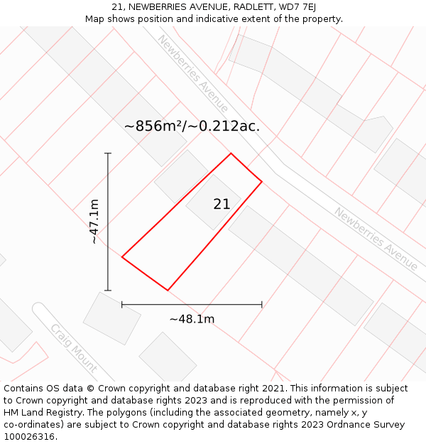 21, NEWBERRIES AVENUE, RADLETT, WD7 7EJ: Plot and title map