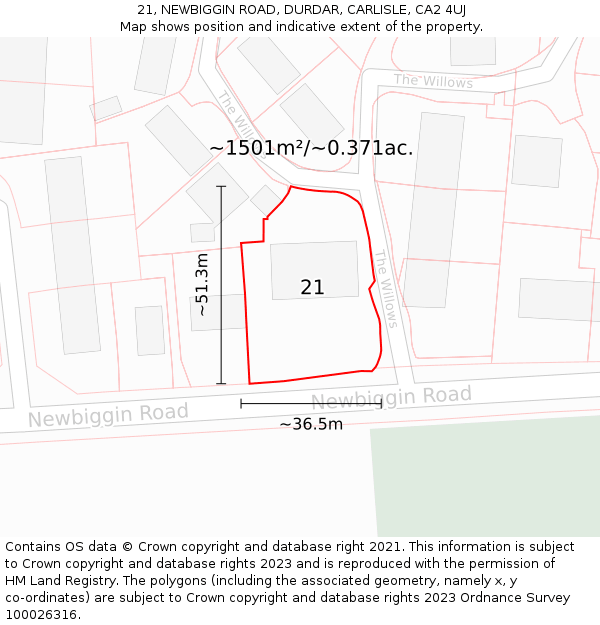 21, NEWBIGGIN ROAD, DURDAR, CARLISLE, CA2 4UJ: Plot and title map