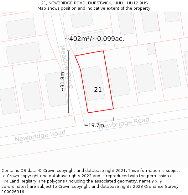 21, NEWBRIDGE ROAD, BURSTWICK, HULL, HU12 9HS: Plot and title map