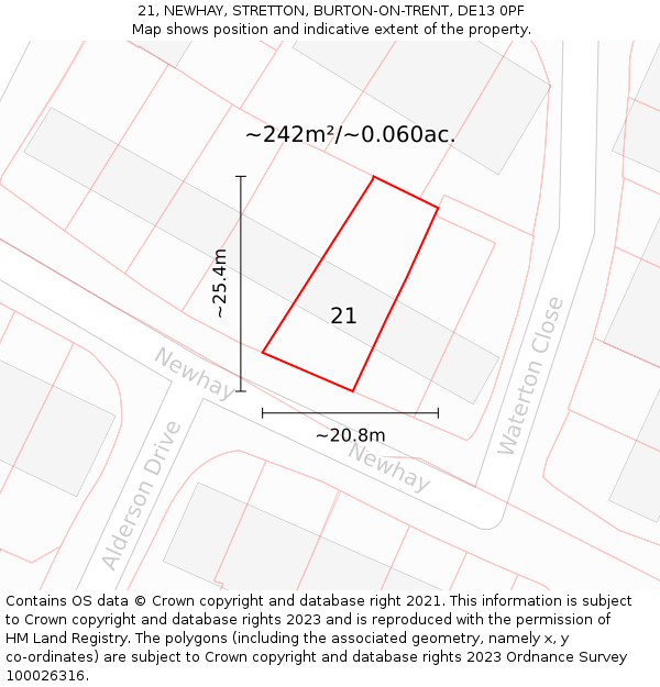 21, NEWHAY, STRETTON, BURTON-ON-TRENT, DE13 0PF: Plot and title map