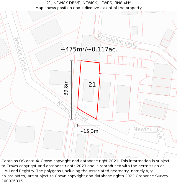 21, NEWICK DRIVE, NEWICK, LEWES, BN8 4NY: Plot and title map