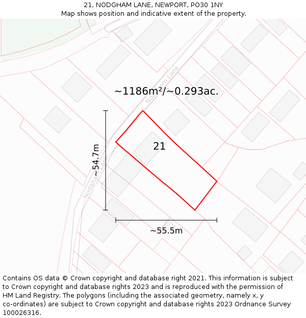 21, NODGHAM LANE, NEWPORT, PO30 1NY: Plot and title map