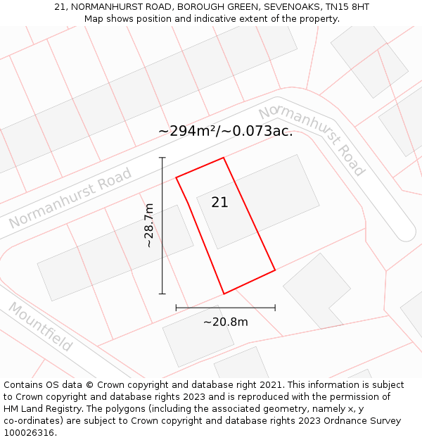 21, NORMANHURST ROAD, BOROUGH GREEN, SEVENOAKS, TN15 8HT: Plot and title map