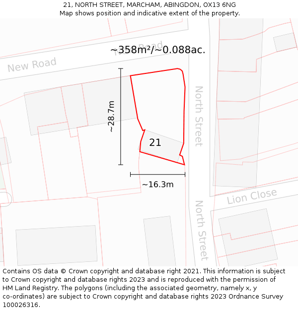 21, NORTH STREET, MARCHAM, ABINGDON, OX13 6NG: Plot and title map