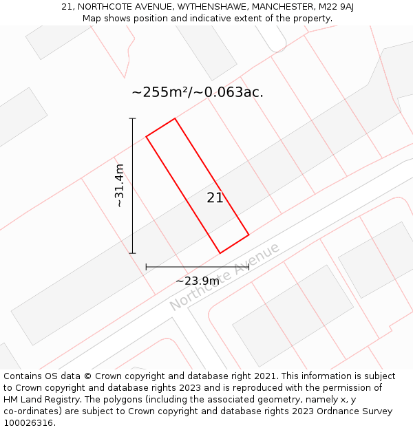 21, NORTHCOTE AVENUE, WYTHENSHAWE, MANCHESTER, M22 9AJ: Plot and title map