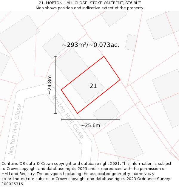 21, NORTON HALL CLOSE, STOKE-ON-TRENT, ST6 8LZ: Plot and title map