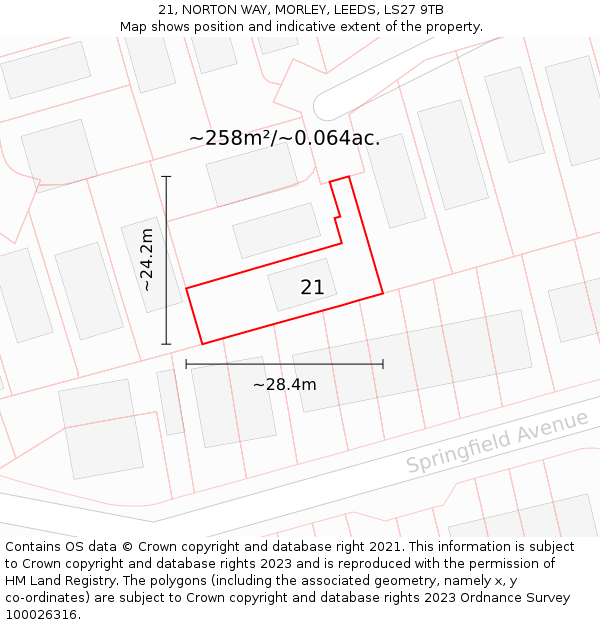 21, NORTON WAY, MORLEY, LEEDS, LS27 9TB: Plot and title map