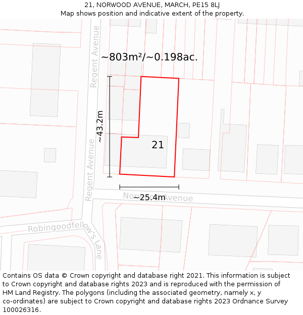 21, NORWOOD AVENUE, MARCH, PE15 8LJ: Plot and title map