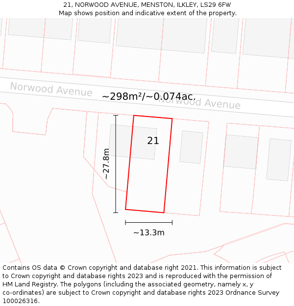 21, NORWOOD AVENUE, MENSTON, ILKLEY, LS29 6FW: Plot and title map