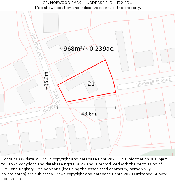 21, NORWOOD PARK, HUDDERSFIELD, HD2 2DU: Plot and title map