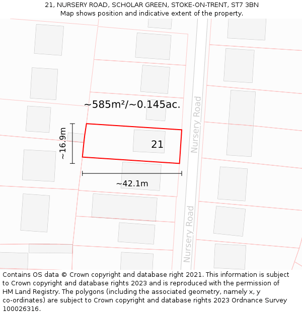 21, NURSERY ROAD, SCHOLAR GREEN, STOKE-ON-TRENT, ST7 3BN: Plot and title map