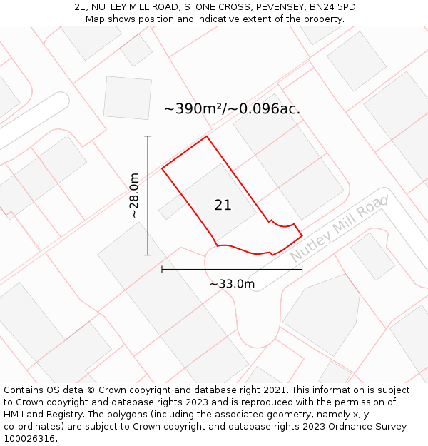 21, NUTLEY MILL ROAD, STONE CROSS, PEVENSEY, BN24 5PD: Plot and title map