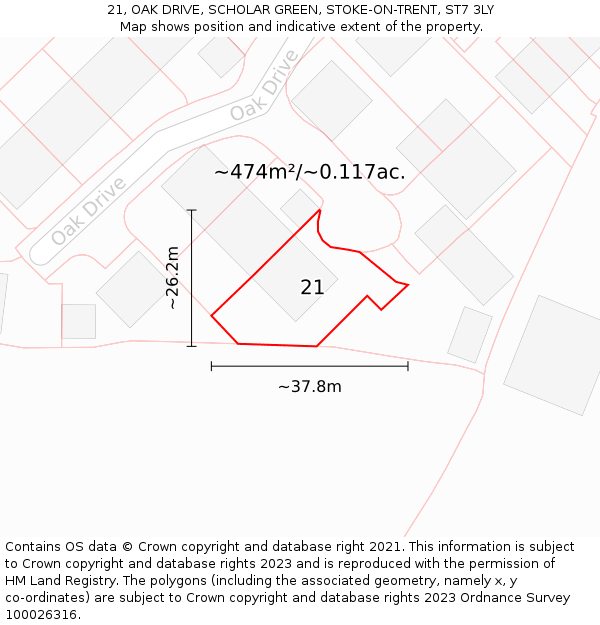 21, OAK DRIVE, SCHOLAR GREEN, STOKE-ON-TRENT, ST7 3LY: Plot and title map