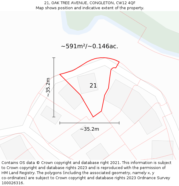 21, OAK TREE AVENUE, CONGLETON, CW12 4QF: Plot and title map
