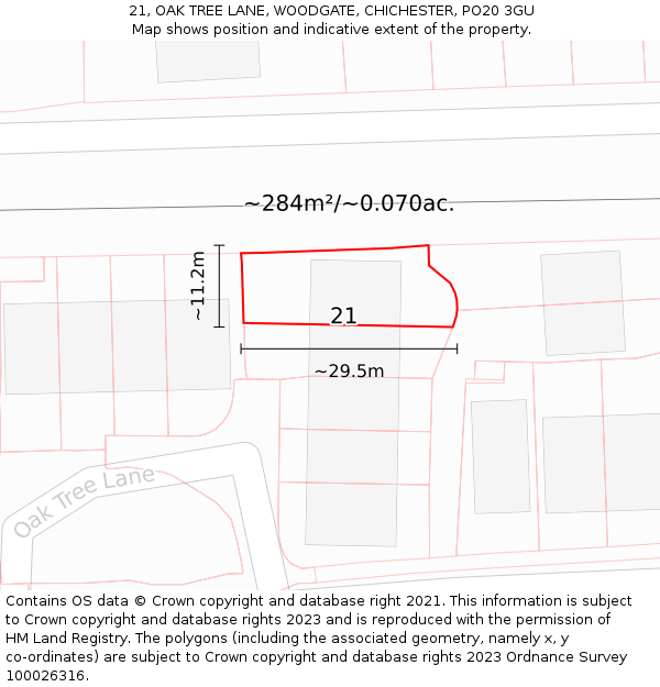 21, OAK TREE LANE, WOODGATE, CHICHESTER, PO20 3GU: Plot and title map