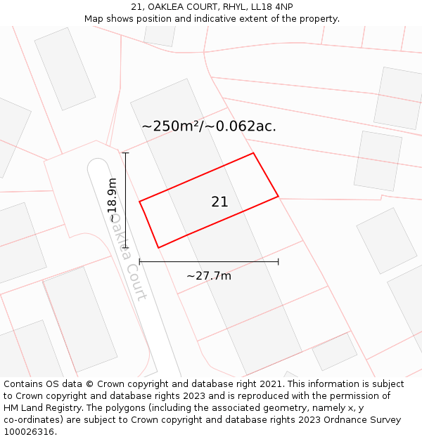 21, OAKLEA COURT, RHYL, LL18 4NP: Plot and title map
