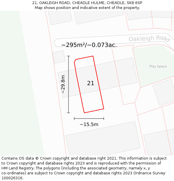 21, OAKLEIGH ROAD, CHEADLE HULME, CHEADLE, SK8 6SP: Plot and title map