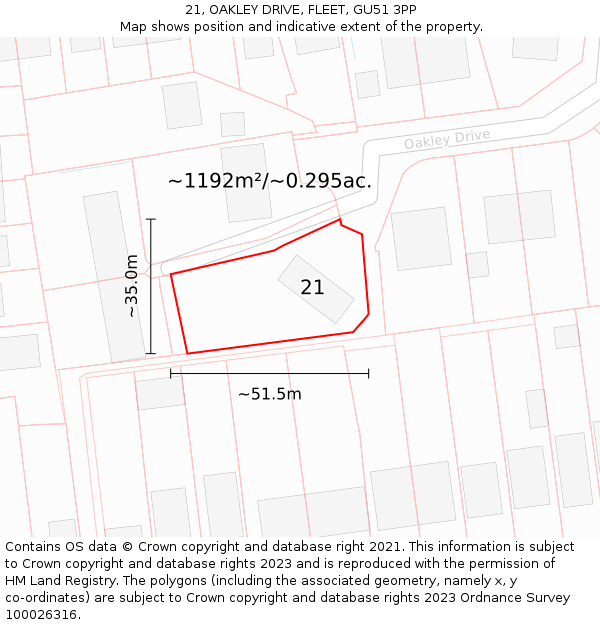 21, OAKLEY DRIVE, FLEET, GU51 3PP: Plot and title map