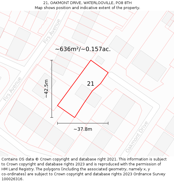 21, OAKMONT DRIVE, WATERLOOVILLE, PO8 8TH: Plot and title map