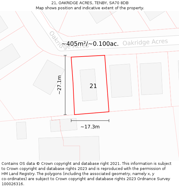 21, OAKRIDGE ACRES, TENBY, SA70 8DB: Plot and title map