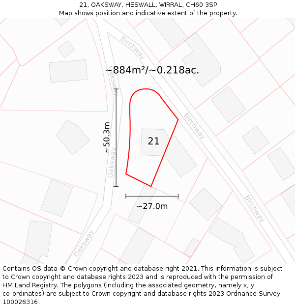 21, OAKSWAY, HESWALL, WIRRAL, CH60 3SP: Plot and title map