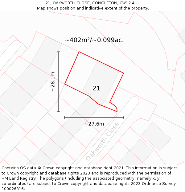 21, OAKWORTH CLOSE, CONGLETON, CW12 4UU: Plot and title map