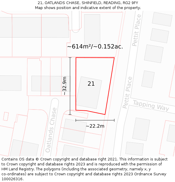 21, OATLANDS CHASE, SHINFIELD, READING, RG2 9FY: Plot and title map