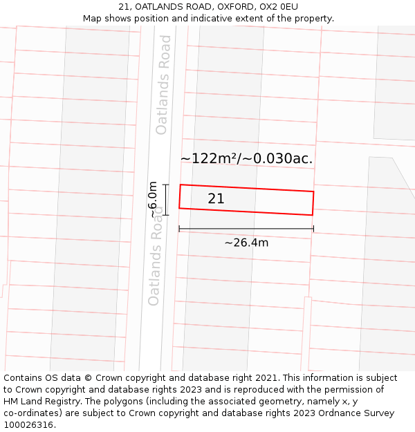 21, OATLANDS ROAD, OXFORD, OX2 0EU: Plot and title map