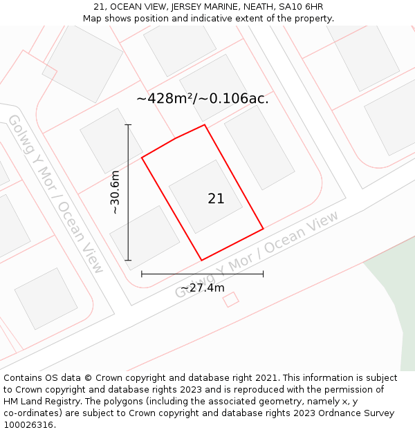 21, OCEAN VIEW, JERSEY MARINE, NEATH, SA10 6HR: Plot and title map