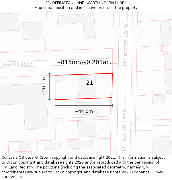 21, OFFINGTON LANE, WORTHING, BN14 9RH: Plot and title map