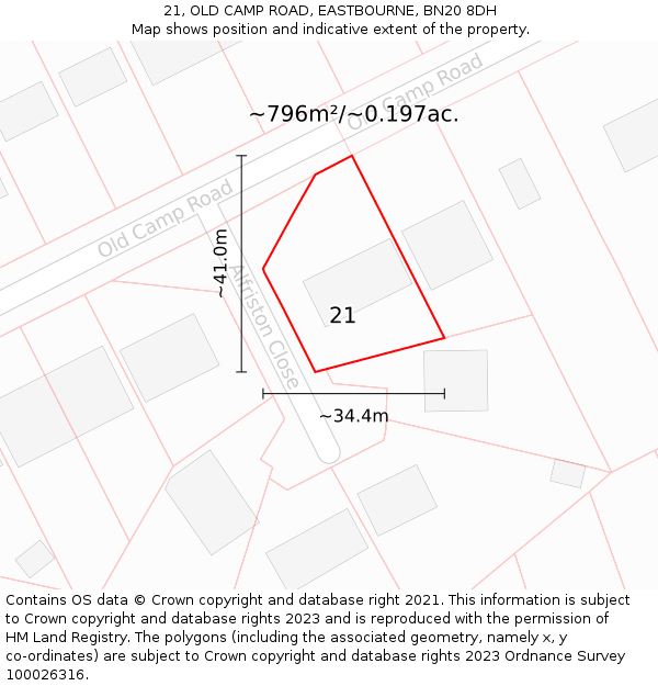 21, OLD CAMP ROAD, EASTBOURNE, BN20 8DH: Plot and title map