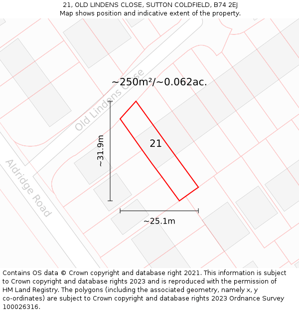 21, OLD LINDENS CLOSE, SUTTON COLDFIELD, B74 2EJ: Plot and title map